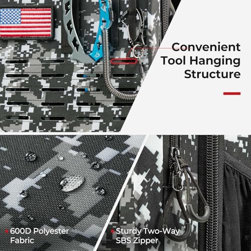 Piscifun Fishing Tackle Backpack with Rod & Gear Holder, Lightweight Outdoor Water-Resistant Fishing Shoulder Storage Bag with Protective Rain Cover, Digital Camouflage - color: Digital Camouflage, size: Large