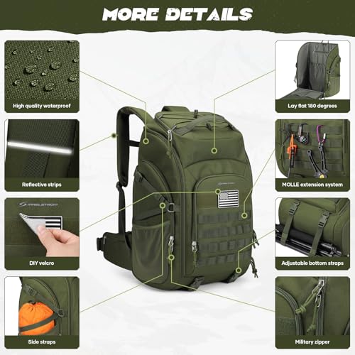 Maelstrom Tactical Backpack for Men, Water Resistant 40L Military Bag | Molle System, 900d Polyester, Laptop Pocket, Load Compression, Tripod Straps, For Hunting, Travel, Hiking,Gym, Camping - color: C.army Green