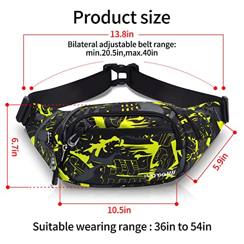 Crossbody Fanny Pack for Men, 5-Zipper Pockets Waist Bag, Belt Bag for Running Cycling Travel Walking Hiking Fishing Camping Green - color: Fluorescent Green