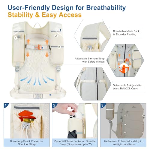 BECOJADDE Hiking Backpack 20L Small Backpack Packable Day pack Water Resistant Lightweight Travel Backpack for Women Men with Shoulder Strap Pockets for Hiking Camping Outdoor, Beige - color: Beige, size: 20L