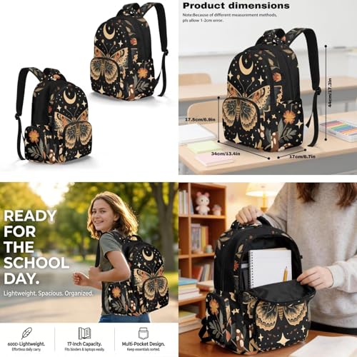 4 PCS Cute School Backpack for Boys Butterfly Schoolbag Rucksack with Lunch Box Handbag and Pencil Case Bottle Sleeve Pouch Set for Elementary Middle School - color: Butterfly