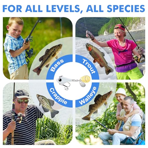 TRUSCEND Vibespinner Easy Catch Fishing Lures with BKK Hooks, Tail Spinner Baits with 4 Actions, Vibrating Swimming Flashing & Jigging for More Bites, Spoon Lures for Bass Trout Crappie Walleye Pike - color: A2-3/8oz-10.5g