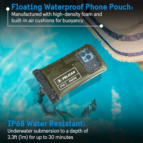 Pelican 2 Pack Marine Waterproof Phone Pouch (Regular) - Olive Green | Touchscreen IP68 Floating Waterproof Phone Case w/Detachable Lanyard - Fits All Phones - Beach Cruise Ship Travel Essentials - color: Olive Green - 2 Pack - Regular, size: Regular, sty