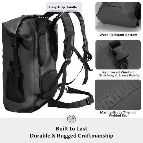 STOVER 5/10/25/30/40/55L Waterproof Dry Bag- Roll-Top Backpack w/Phone Case- Kayaking, Hiking, Camping, Boating- Men/Women - color: 55l Black (With Phone Case), size: 55L
