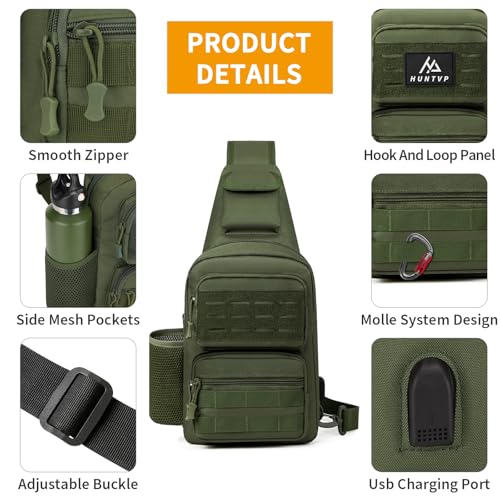 HUNTVP Tactical Sling Bag Crossbody Bag for Men Women EDC Shoulder Bags Molle Sling Backpack Chest Pack for Hiking Hunting Travelling Camping (Type3-Army Green) - color: Type3-army Green