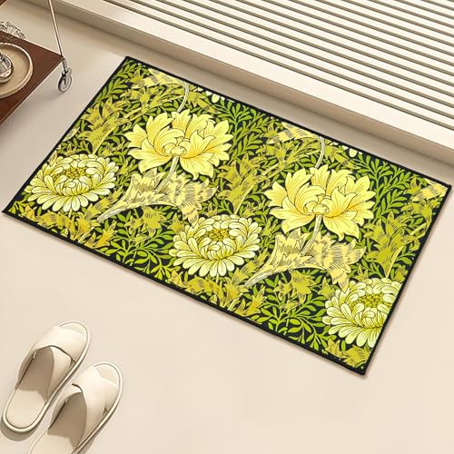 Vintage Floral Doormat Outdoor Welcome Entrance Doormat Front Back Door Inside Outside Entryway Rug Elegant Non Slip Retro Door Mat Indoor Washable Floor Mat for Patio Porch Home Decor - color: Floral Leaf