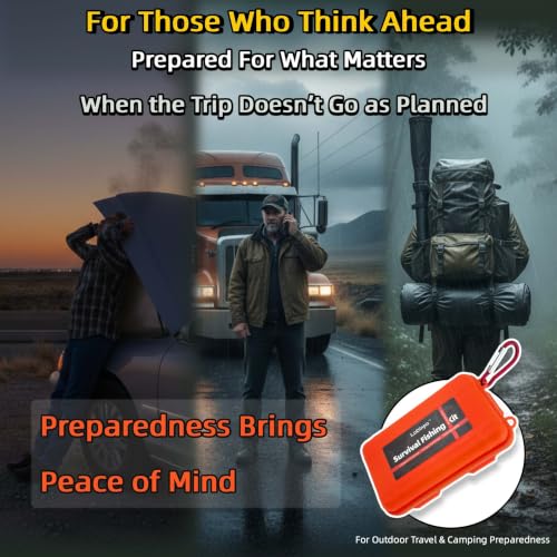 Mini Survival Fishing Kit Small Emergency Fishing TackleBox Pocket Outdoor Fishing Set Travel Party Fishing shoebox Surf Survivalist Fishing Accessories Pack Fishing Gear Gifts for Starter Men - color: Wildfire Orange