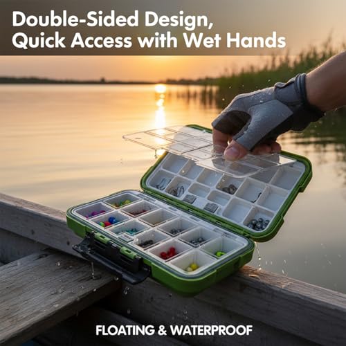 Small Tackle Box Organizer 3 Pack, Mini Portable Waterproof Fishing Lure Boxes with Removable Dividers, Double-Sided Plastic Storage Containers Terminal Fishing Tackle Box Organizer(Green,Orange,Gray)