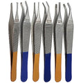 Set of 6 Adson Dressing Tissue Brown Forceps 4.75", Straight and Curved - Premium Quality Stainless Steel (A2Z BRAND)