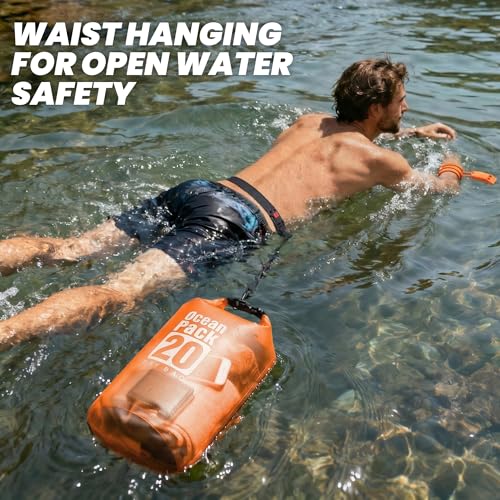 TILYMOL Dry Bag Waterproof, Roll Top Small Waterproof Backpack 20L, Floating Lightweight Bag with Water Proof Phone Pouch for Kayaking, Paddle Boarding, Boating, Fishing, Swimming - color: Orange