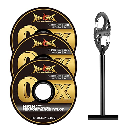 HERCULES Fly Fishing Tippet 3 Pack with Fly Tippet Holder, 55 Yards - color: Clear nylon tippet 3pcs with tippet bar, size: 0X