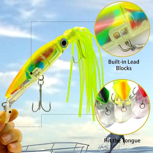 5pcs Saltwater Fishing Lures Squid Lure, Big Salt Water Lures Squid Skirts Tail Octopus Ocean Jerkbait,Tuna,Salmon Deep Sea Fishing Saltwater