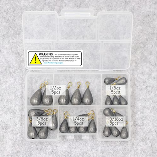 Fishing Weights Sinkers Kit, 25pcs Various Bass Casting Weights Drop Shot Sinkers Catfish for Saltwater Freshwater Fishing - size: C:3/16oz(5g)-30PCS