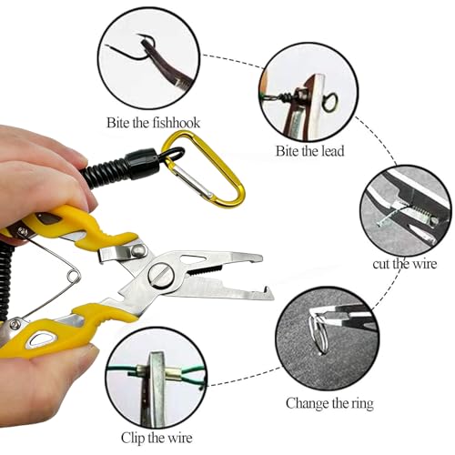 Pack of 201pcs Fishing Stainless Steel Split Rings 5 Sizes and Plier Set, Split Ring Capable of withstanding Large tensile Force and Fishing Plier Tool Kit for Saltwater Fishing Lure Connectors… - color: 250pcs Rings&Yellow plier