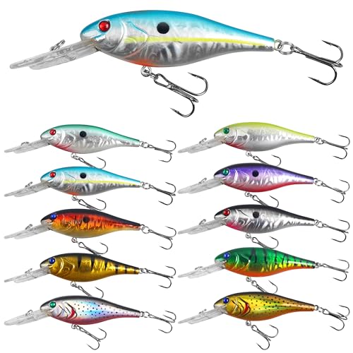 Hard Fishing Lures Bait Minnow Lures Bass CrankBait Jerkbait Set Life-Like Swimbait Deep Diving Sinking Lures with Treble Hook for Bass Trout Walleye Redfish - style: Type C-10pcs
