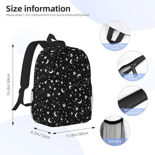 Black And White Moon Star Backpack For Teenage Girls And Boys Cute Kids Backpacks Children School Bag - color: Black and White Moon Star
