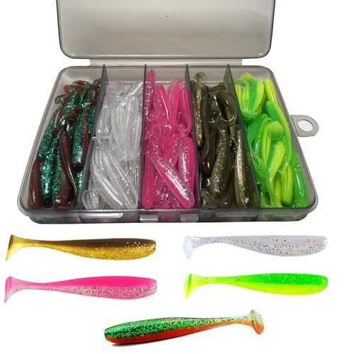100pcs Paddle Tail Swimbaits Lures, Crappie Jig Fishing Lures Kit,Bass Fishing Bait for Freshwater and Saltwater with Box