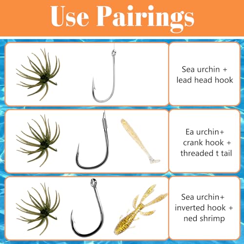 4Pcs Sea Urchin Soft Bait, Realistic Fuzzy Dice Fishing Lure,Floating TPR Swimbait with Reflective Stars, Plastic Baits for Bass Fishing,Drop Shot,Wacky Rig/Neko Rig & Finesse,Slow Sinking