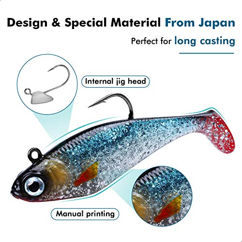 TRUSCEND Duramax Pre-Rigged Fishing Lures with BKK Jig Hooks, Easy Catch 10X Tear-Resistant TPE Soft Swimbaits for Bass Trout Crappie Walleye Redfish Grouper, Fishing Bait for Saltwater and Freshwater - color: E-2.8"-0.37oz
