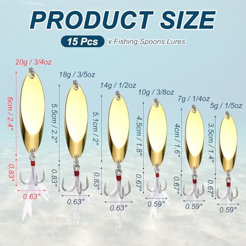 Fishing Spoons Lures, Metal Saltwater Treble Trout Lures Jigging Spoon with Treble Hooks Spinner Baits for Freshwater - color: Gold, size: 20g / 3/4oz