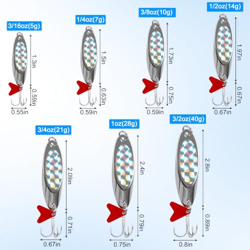 Fishing Lures Casting Spoon Lure, 5pcs Hard Metal Spoon Fishing Lures for Trout Bass Crappie Pike Walleye Saltwater Freshwater Fishing Gear 3/16oz-2oz - color: Silver-red heart, size: 1/2oz(14g)