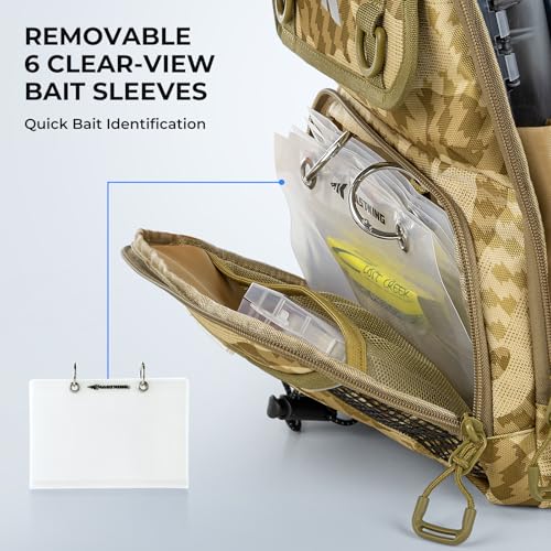 KastKing BaitSpace Fishing Sling Bag, Fishing Backpack with Rod & Beverage Holder, Tackle Bag for Fishing Gear - color: C: Khaki Camo, size: Standard