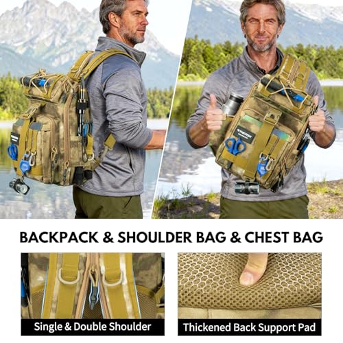 THKFISH Telescoping Fishing Rod and Reel Combo with Backpack, Carbon Fiber Travel Fishing Pole Spinning Reel Kit with Fishing Lures, Fishing Tools Kit for Men - color: Khaki Backpack With Fishing net & rod, size: 1.8M 5.9FT