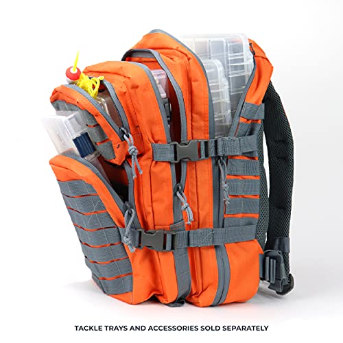 OSAGE RIVER MOLLE Fishing Backpack with Rod Holder - 600D Large Tackle Bag for Trays and Fishing Accessories - Tactical Backpack for Camping, Traveling, Hunting - Orange - color: Orange