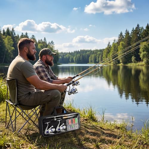 Fishing Pole Set Fishing Rod and Reel Combo,2PCS 2.1M/6.89FT Collapsible Fishing Rod Set with 2PCS Spinning Reels 2 Set of Lures Baits and a Carrier Bag,Prefect for Fishing Travel