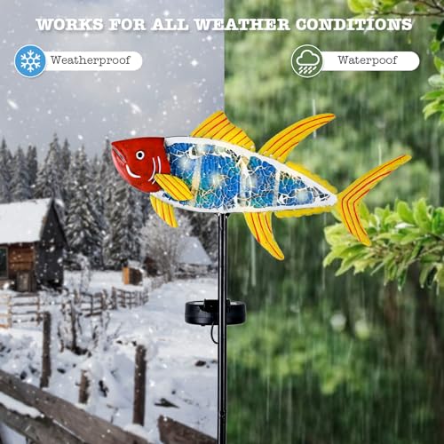 Yiosax-Solar Outdoor Lights Decorative-Yard Outdoor Decorative - Garden Stakes Fish Decorative Waterproof 7 LED Light Decor Ocean Beach Theme for Lawn Path Yard Decoration Gift Idea - style: Fish