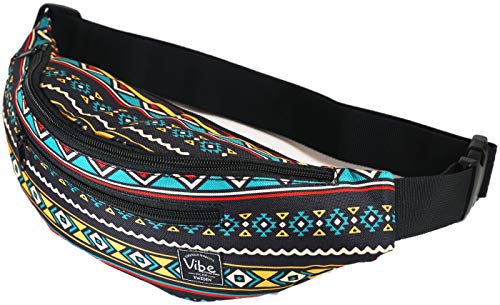 Vibe Festival Gear Rave Fanny Pack for Women Men – Festival, 4 Pockets, Adjustable Strap, Cute Waist Bag, Crossbody Belt Bag, Hiking, Running, Cycling - color: Tribal, size: Fits Most
