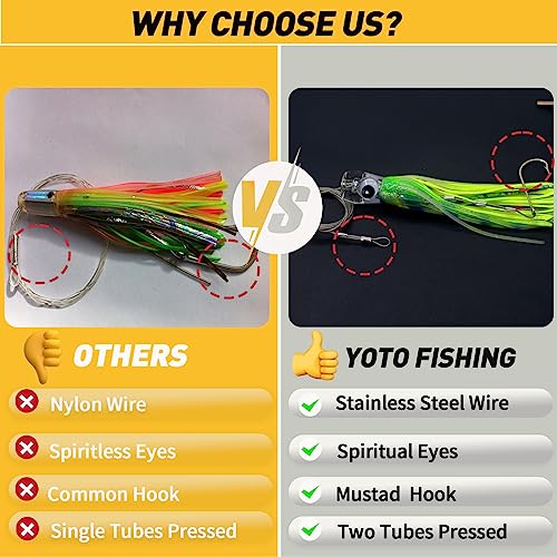 YOTO Trolling Lure Saltwater,6.5/9 inch 6 pcs Squid Skirted Deep Sea Fishing Lure kit,Tuna,Marlin,Wahoo,Shark,Mahi Trolling Fishing Lures - color: 6.5in - 6pcs