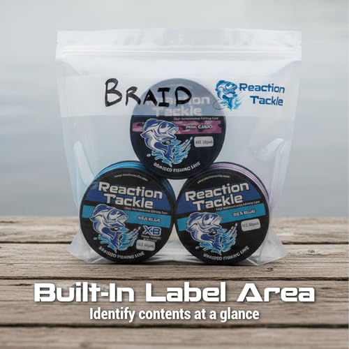 Reaction Tackle Clear Bait Bags for Soft Plastics, Resealable Fishing Organizer Pouches with Write On Label Area, Tear Resistant Storage for Lures, Worms, and Terminal Tackle, 20-Pack - size: 20-Pack