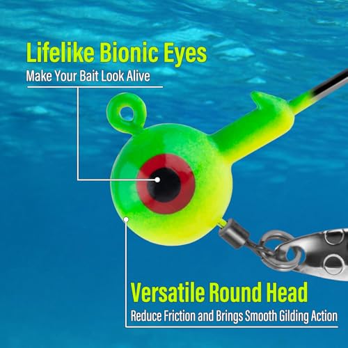 Dr.Fish 10 Pack Underspin Jigs Heads Freshwater Fishing Jig Spinner Stand up Swimbait Bass Walleye Fishing Hooks Willow Blade Round Bottom - color: Fluorescent Yellow, size: 1/8oz