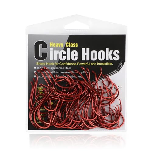 Dovesun Circle Hooks for Catfish 2X Strong 100PCS Catfish Hooks Octopus Circle Hooks Saltwater and Freshwater Black & Red Size 1/0-8/0 - color: Red, size: 8/0*50PCS