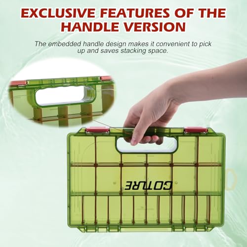 Goture Fishing Tackle Box Organizer - Transparent Fishing Organizer Box w/Measurement Ruler, Adjustable Dividers, Dual Latches | 4 Pcs 3700 Tackle Tray| Ergonomic Grip - color: A - Handle, size: 4pcs 3700