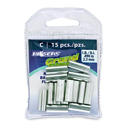 HI-SEAS Grand Slam Aluminum Fishing Line Crimp Sleeves - Retail Pack, Durable and Strong Crimps for Monofilament 40lb Test up to 600lb Test for Saltwater Fishing Leaders - style: 15 Pc/2.3 Mm Inside Diameter