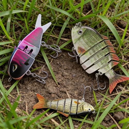 Fishing Lures for Freshwater and Saltwater, Lifelike Slow Sinking Bass Lures Multi-Jointed Swimbait for Bass Trout Crappie Walleye Pike, Must-Have Fishing Gear for Family Fishing Gear (5 Pcs)
