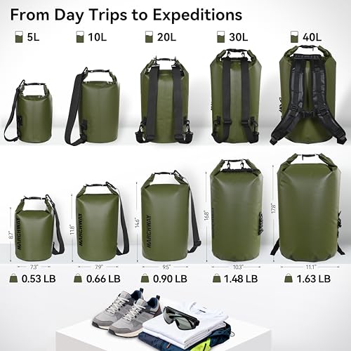 MARCHWAY Floating Waterproof Dry Bag Backpack 5L/10L/20L/30L/40L, Roll Top Sack Keeps Gear Dry for Kayaking, Rafting, Boating, Swimming, Camping, Hiking, Beach, Fishing - color: Army Green, size: 5L