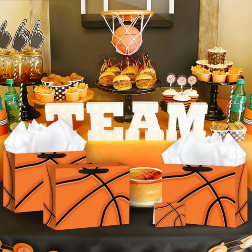 Hooqict Large Basketball Gift Bag Basketball Birthday Gift Wrap Bag with Handles, Tissue Paper, Greeting Cards for Kids Boys Men Sports Themed Goodie Treat Party Favors - color: Basketball