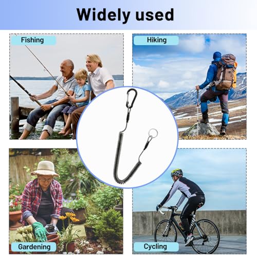 4PCS Retractable Safety Coiled Lanyard, Premium Fishing Lanyard, Stretchy Coiled Lanyards, Fishing Pole Tether, Equipment Tool Tether Leash with Carabiner Clip for Fishing, Pliers, Boating, Outdoors