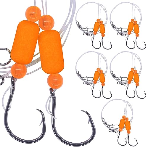 Pompano-Rigs-for-Surf-Fishing-Saltwater-Gear with Double Circle & Wide Gap Hook-6-Pack Surf Fishing Tackle - color: Neon Orange 6-Pack, size: 2/0 Circle Hook