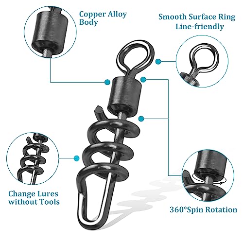 AGOOL Fishing Swivels Snaps Barrel Swivels Corkscrew Snaps Swivels Fishing Tackle Stainless Steel Saltwater Freshwater Fishing Leader Lure jigs Line Connector - size: 1/0 - 40pcs