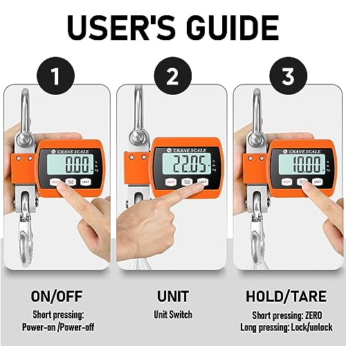 RoMech 1100lb Digital Hanging Scale with Cast Aluminum Case, Handheld 500Kg Mini Crane Scale with Hooks for Farm Hunting Outdoor (Orange, 1100lbs) - color: Orange, size: 1100lbs