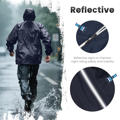 SOPPY Waterproof Rainsuit Jacket Pants Suits, Hooded Rain Jacket with Trousers, Packable Raincoat Sets with Carrying Bag - color: Blue-m, size: Medium