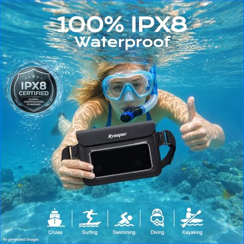 Rynapac 2 Pack Waterproof Fanny Pack for Woman Man, IPX8 Swimming Dry Belt Bag, Passport Wallet Phone Pouch Double Space, Elastic Waistband, Beach Cruise Vocation Essentials 2026 - color: Black+Black