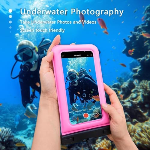 Floatable Waterproof Phone Pouch/Case with Crossbody Lanyard for iPhone 17 Series 16 Pro Max/15 Pro/14/13/12, IP68 Cellphone Dry Bag Beach Cruise Ship Essentials, 1 Pack-Pink-7″ - color: B2-Pink