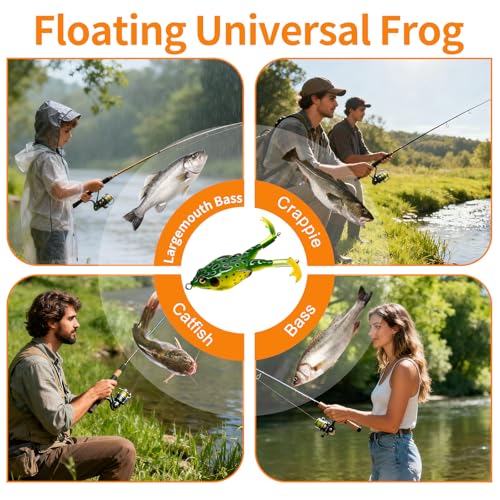 Keenjorika Soft Frog Fishing Lures 3 Pack, Topwater Floating Weedless Frog Baits with Rotating Kicking Legs, Lifelike Soft Swimbaits for Bass, Trout, Snakehead Fishing, Freshwater & Saltwater - color: 2/4/10