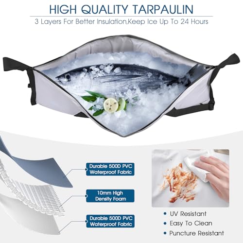 THKFISH Insulated Fish Cooler Bag, Fish Kill Bag for Caught Fish Ice Cold - color: White-Black, size: 40*16IN