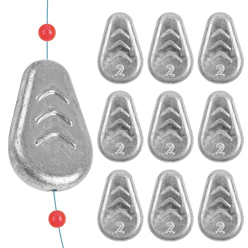 No Roll Sinker Fishing Weights Sinkers, Catfish Sinkers Flat Inline Sinkers Weights No Snag Slip Sinkers Saltwater Surf Fishing Weights Gear Tackle Fishing Weights Sinkers for Catfishing Rigs - style: 2oz-10pcs